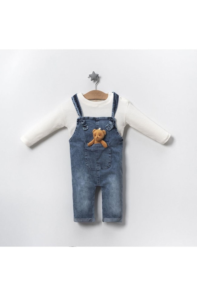 Bebek Ayıcıklı Kot Denim Salopet Tulum