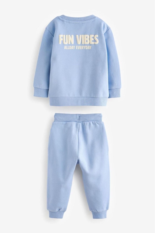 Çocuk Mavi Cool Vibes Desenli Pamuklu Sweatshirt Eşofman Alt-Üst Takım