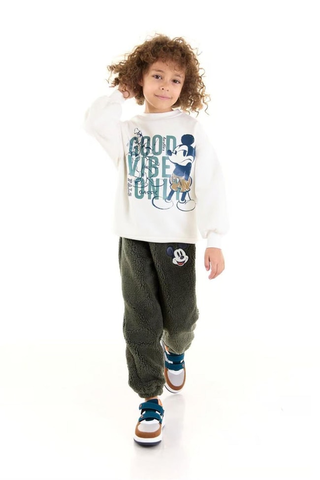 Çocuk Polar Disney Mickey Mouse Pamuklu Sweatshirt Eşofman Alt-Üst Takım