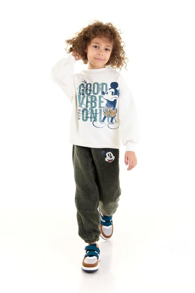 Çocuk Polar Disney Mickey Mouse Pamuklu Sweatshirt Eşofman Alt-Üst Takım