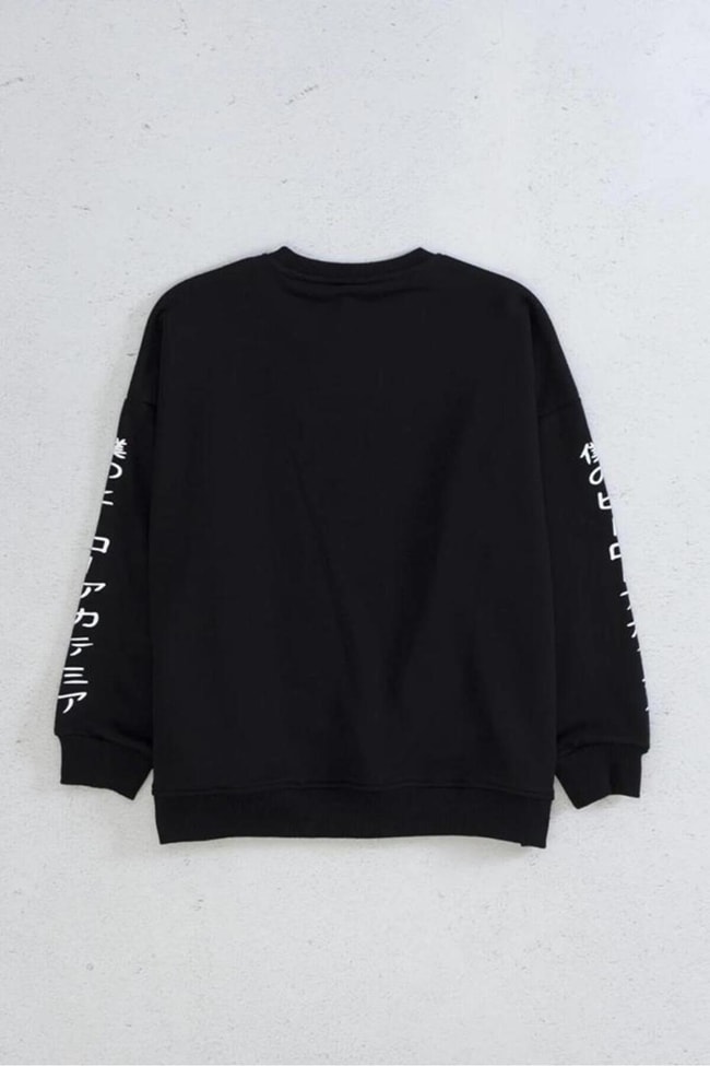 Çocuk Siyah Heroes Yazılı Pamuklu Sweatshirt
