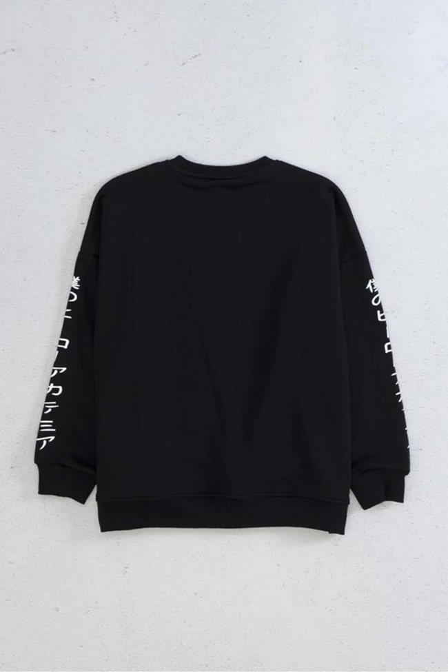 Çocuk Siyah Heroes Yazılı Pamuklu Sweatshirt