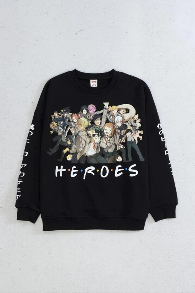 Çocuk Siyah Heroes Yazılı Pamuklu Sweatshirt