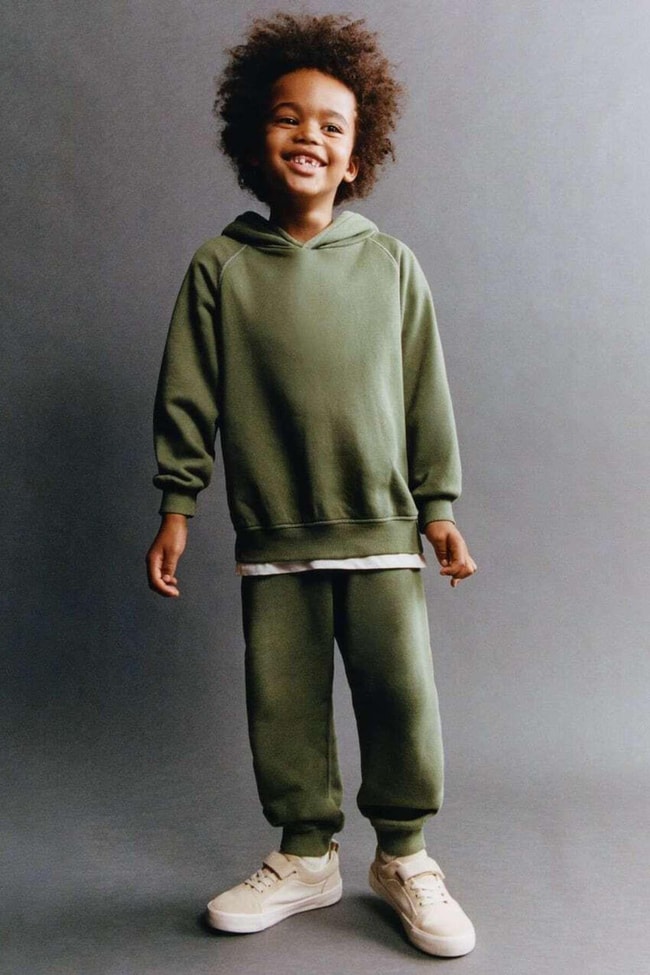 Çocuk Yeşil Kapüşonlu Pamuklu Sweatshirt Jogger Eşofman Takım