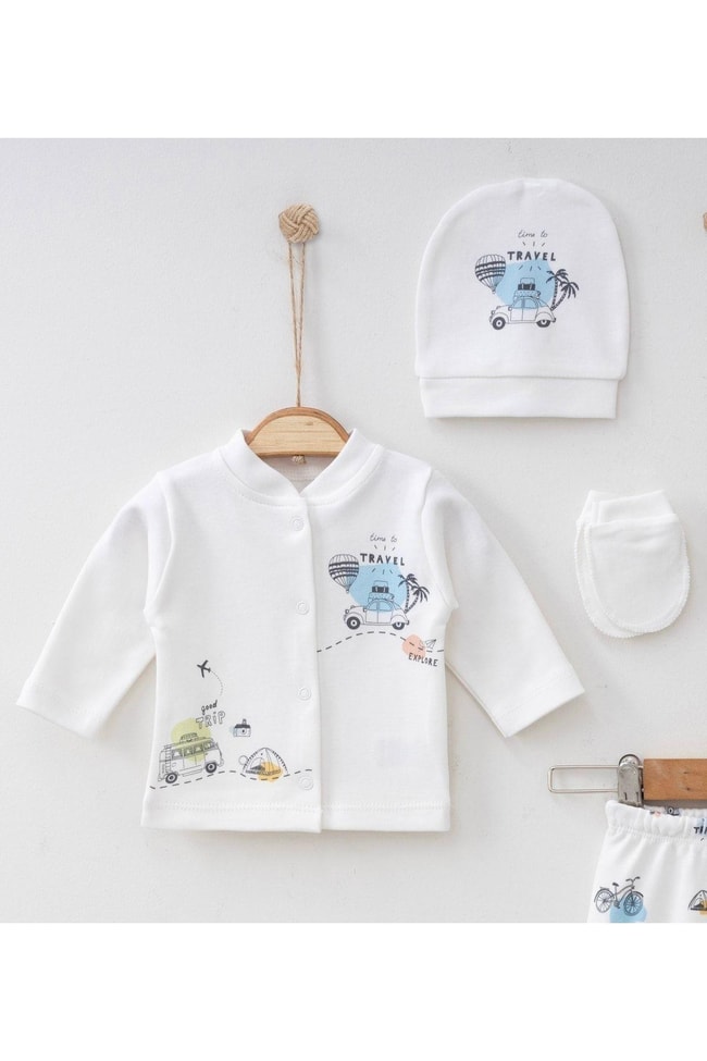 Erkek Bebek Hastane Çıkışı Seyahat Modeli 5'li Yeni Doğan Seti 0-3 Ay Taş