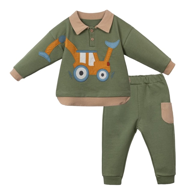 Erkek Bebek Traktör Desenli Pamuklu Sweatshirt Eşofmann Alt-Üst Takım