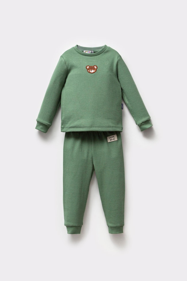 Erkek Çocuk Ayıcık Desenli Pamuklu T-shirt Eşofman Pijama Alt-Üst Takım