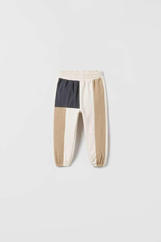 Erkek Çocuk Blok Desenli Kahverengi Cepli Pamuklu Sweatshirt Eşofman Alt-Üst Takım