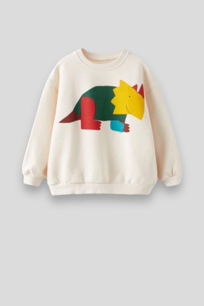 Erkek Çocuk Dinozor Desenli Pamuklu Sweatshirt Eşofman Alt-Üst Takım