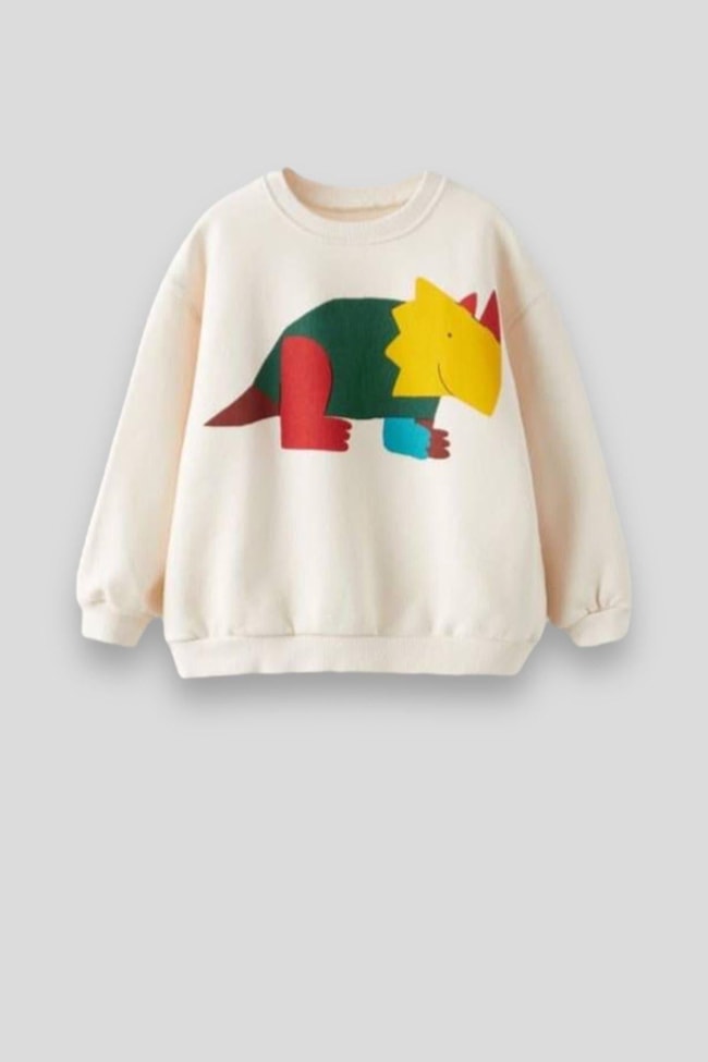 Erkek Çocuk Dinozor Desenli Pamuklu Sweatshirt Eşofman Alt-Üst Takım