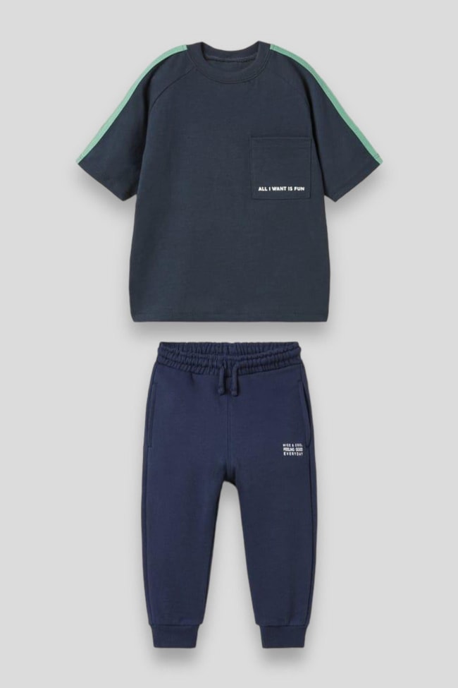 Erkek Çocuk Golf Desenli Şeritli Basic Pamuklu T-shirt Jogger Eşofman Alt-üst Takım
