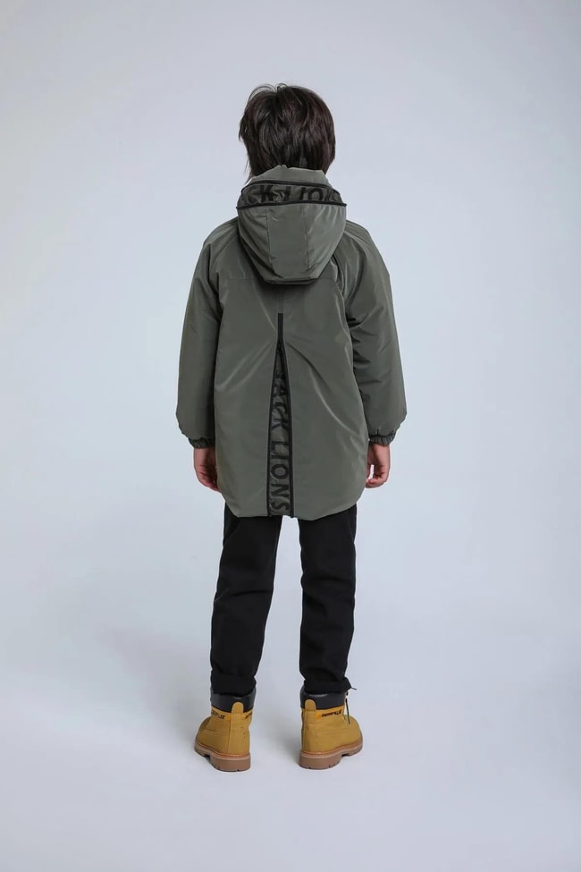 Erkek Çocuk Kapüşonlu Astarlı Fermuarlı Haki Mont