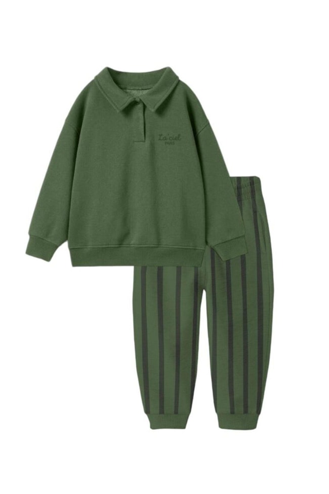 Erkek Çocuk Kışlık Polo Yaka Pamuklu Sweatshirt Eşofman Alt-Üst Takım