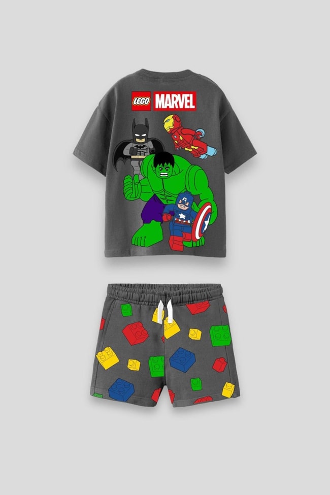 Erkek Çocuk Lego Marvel Desenli Pamuklu T-shirt Şort Alt-Üst Takım