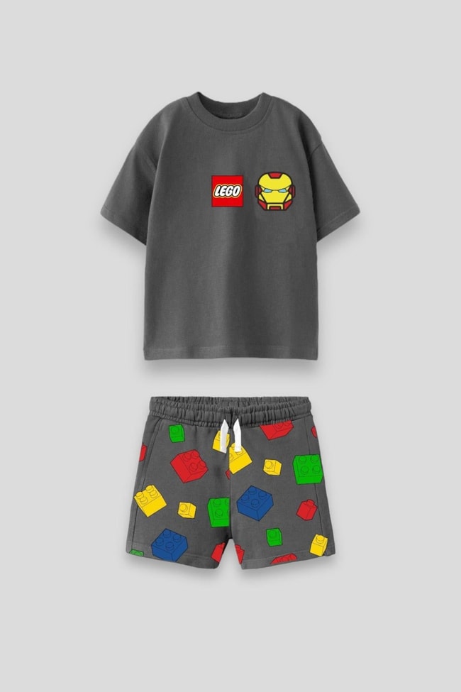 Erkek Çocuk Lego Marvel Desenli Pamuklu T-shirt Şort Alt-Üst Takım