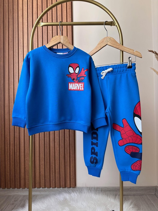 Erkek Çocuk Örümcek Adam Kışlık 3 iplik Pamuklu Sweatshirt Eşofman Alt-Üst Takım