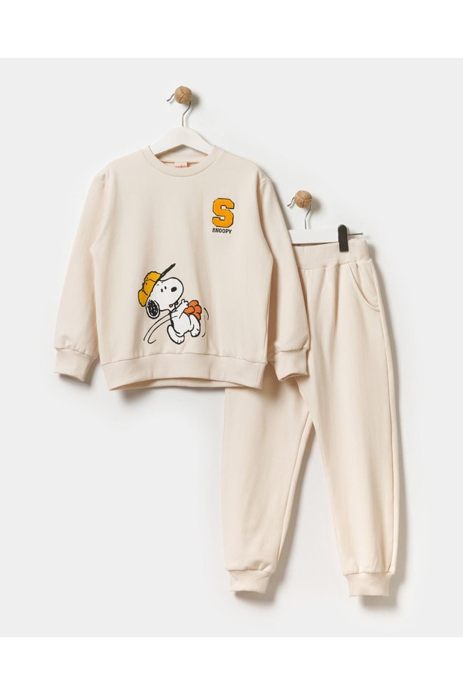 Erkek Çocuk Pamuklu Snoopy Desenli Pamuklu Sweatshirt Eşofman Alt-Üst Takım