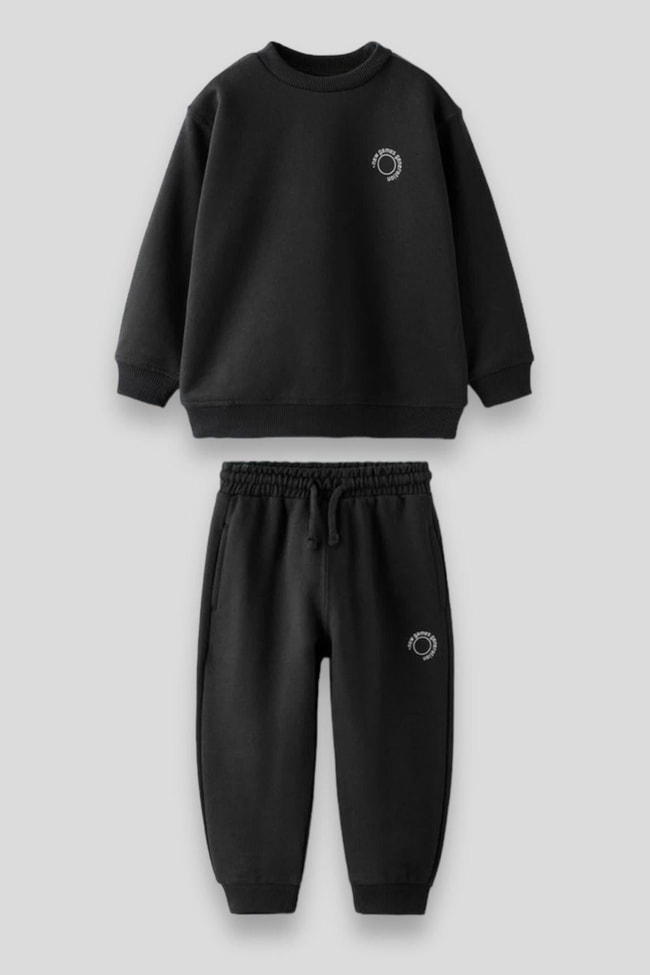 Erkek Çocuk Siyah Basic Pamuklu Sweatshirt Eşofman Alt-Üst Takım