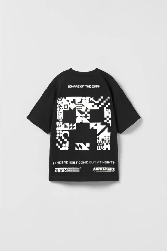 Erkek Çocuk Siyah Minecraft Baskılı T-shirt Eşofman Alt-Üst Takım