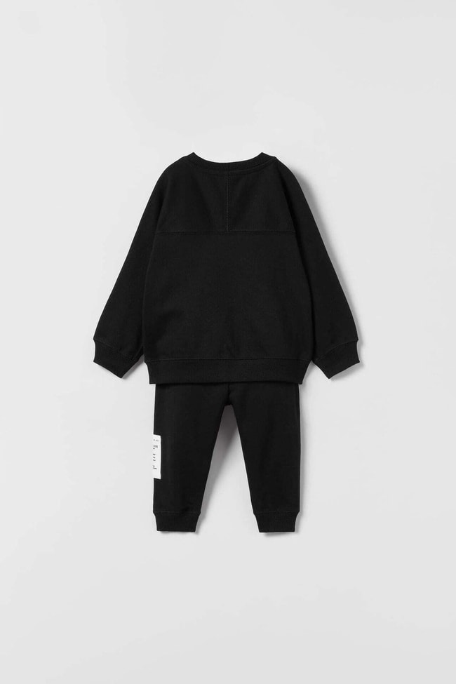 Erkek Çocuk Siyah Pamuklu Sweatshirt Eşofman Yazılı Alt-üst Takım