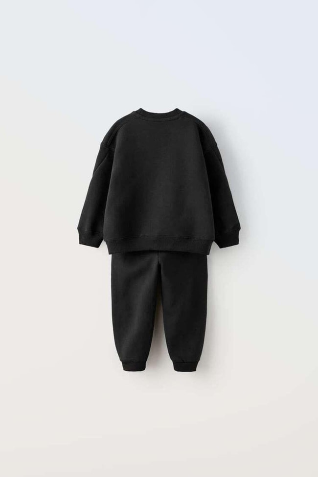 Erkek Çocuk Siyah Sloganlı Pamuklu Sweatshirt Jogger Eşofman Alt-Üst Takım