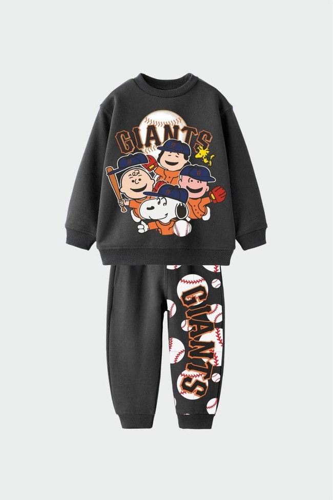 Erkek Çocuk Siyah Snoopy Desenli Kışlık Pamuklu Sweatshirt Eşofman Alt-Üst Takım
