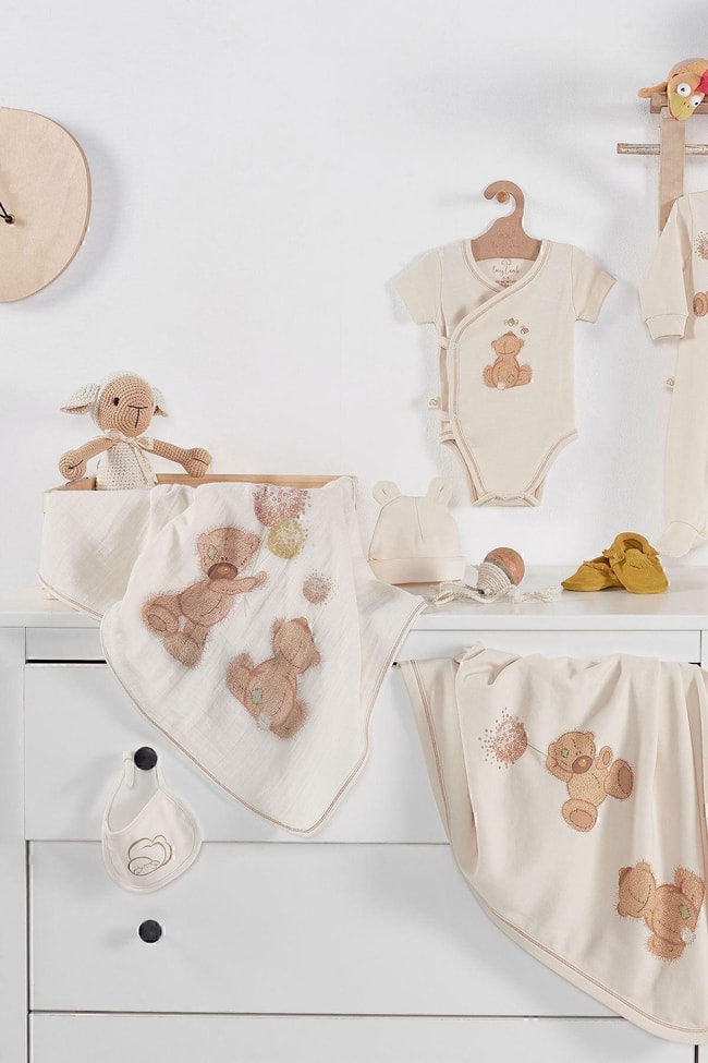 Fluffy Bear Unisex 10 Parça Hastane Çıkışı Takımı Organik Pamuk Yenidoğan Set