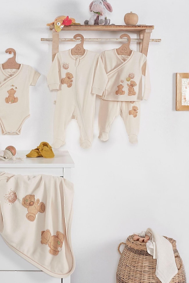 Fluffy Bear Unisex 10 Parça Hastane Çıkışı Takımı Organik Pamuk Yenidoğan Set