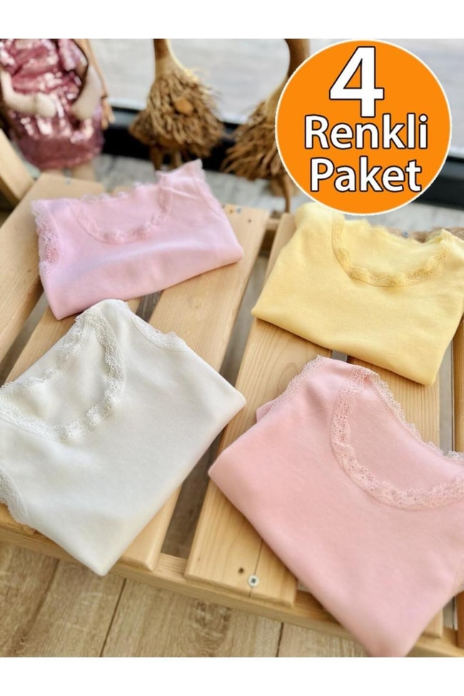 Kız Bebek Pamuklu Sıfır Kol Dantelli 4'lü Çıtçıtlı Zıbın Seti