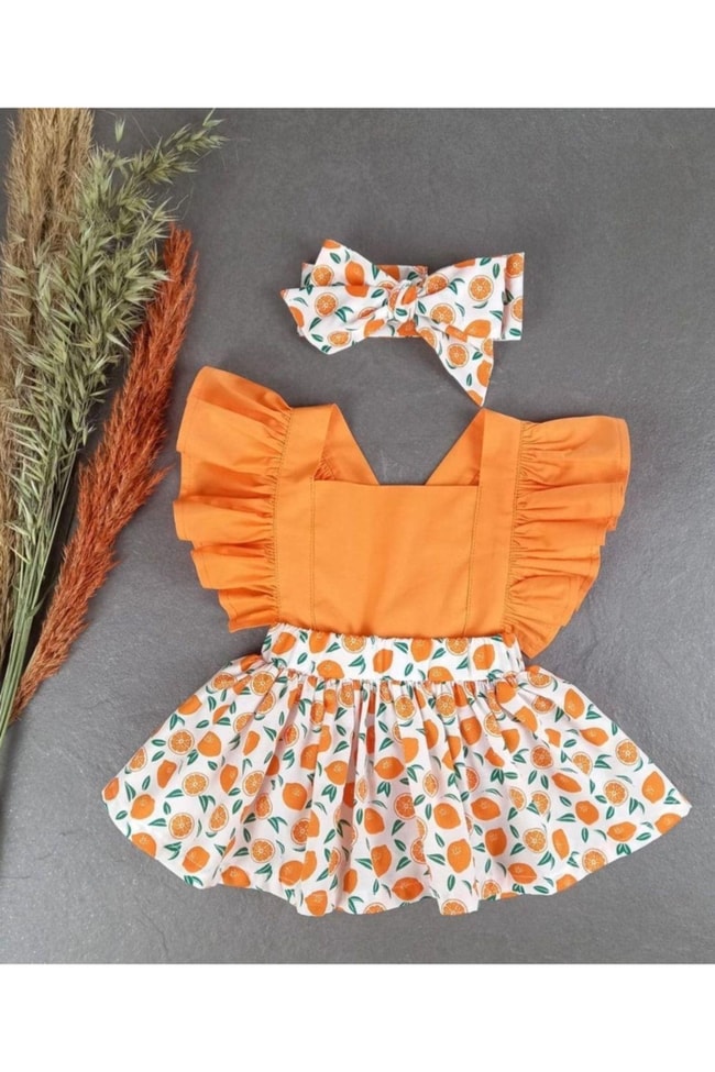 Kız Bebek Portakal Desenli Romper Tulum
