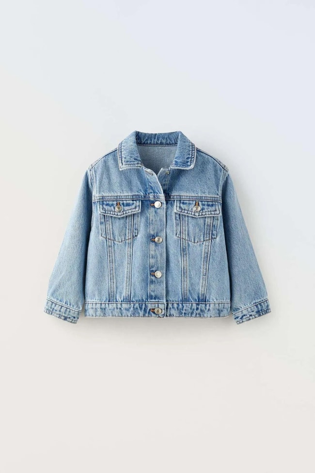 Kız Çocuk Denim Kalp Desenli Kot Ceket