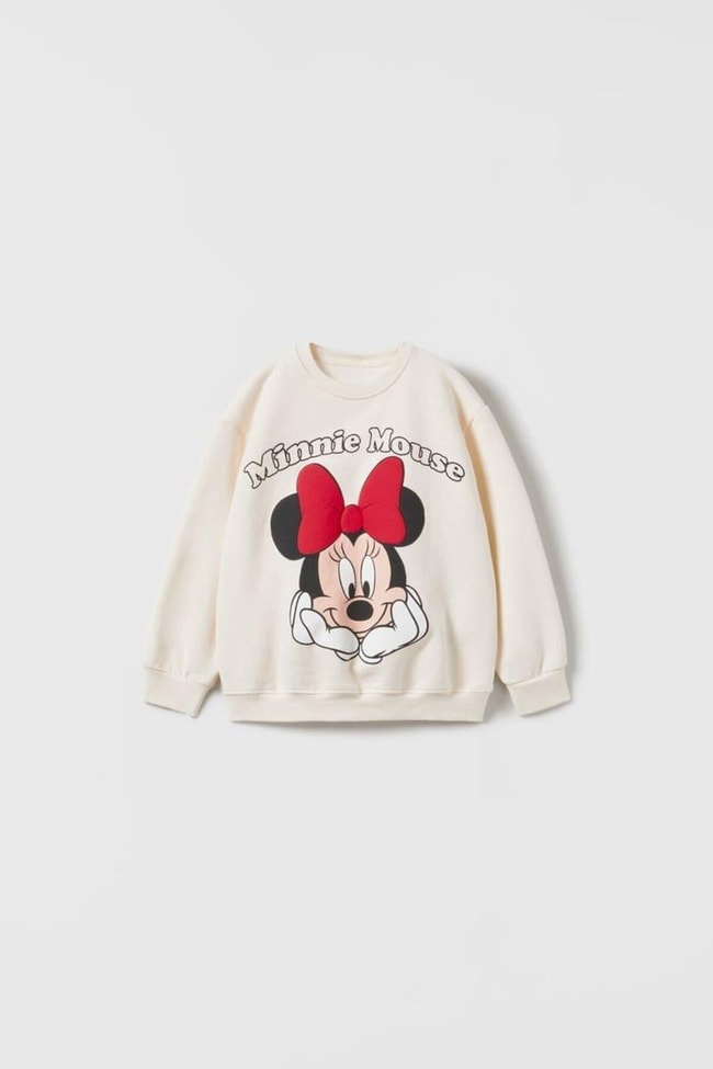 Kız Çocuk Disney Minnie Mouse Desenli Pamuklu Sweatshirt Siyah tayt Alt-üst Takım