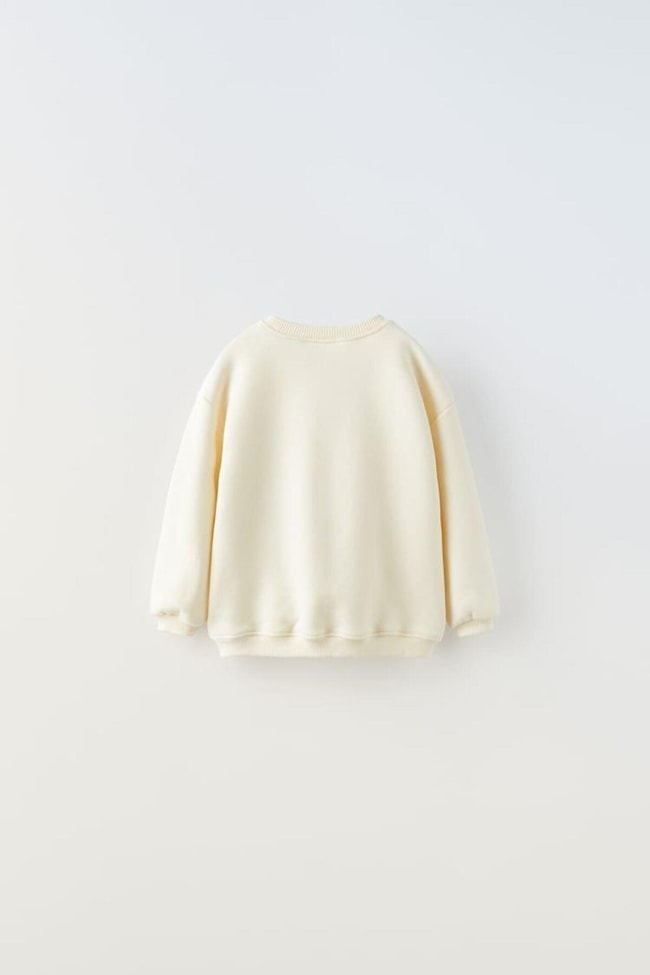 Kız Çocuk Ekru Örgü İşlemeli Pamuklu Sweatshirt