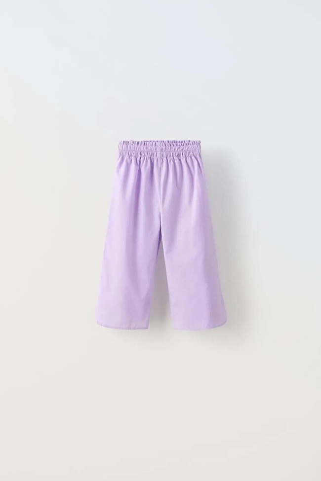 Kız Çocuk Mor Poplin Fiyonklu Gömlek Pantolon Alt-Üst Takım