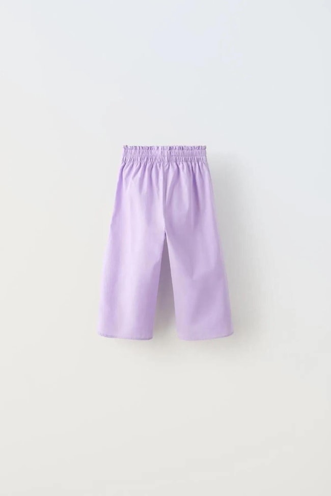 Kız Çocuk Mor Poplin Fiyonklu Gömlek Pantolon Alt-Üst Takım