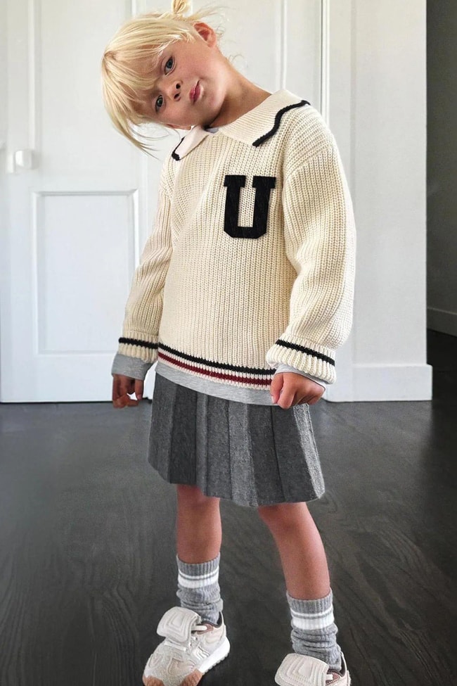 Kız Çocuk Old School Kışlık Triko Sweatshirt Etek Alt-Üst Takım