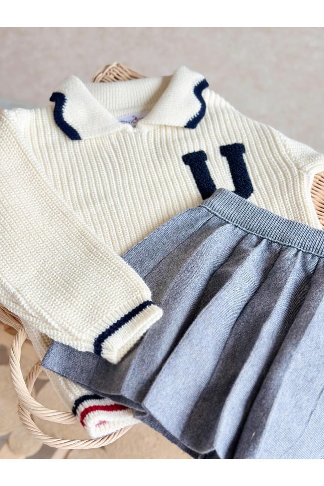 Kız Çocuk Old School Kışlık Triko Sweatshirt Etek Alt-Üst Takım