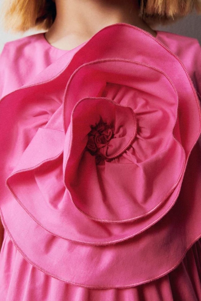 Kız Çocuk Pembe Çiçek Desenli Pamuklu Elbise