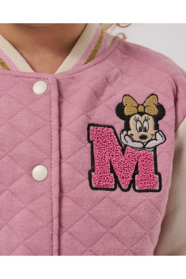 Kız Çocuk Pembe Minnie Mouse Desenli Pamuklu Kolej Hırka Ceket
