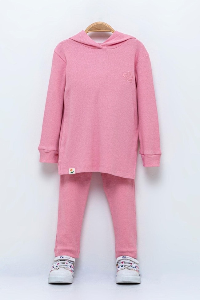 Kız Çocuk Pembe Pamuklu Sweatshirt Eşofman Alt-üst Takım