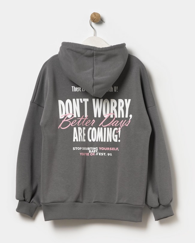 Kız Çocuk Sloganlı Kışlık 3 iplik Pamuklu Sweatshirt Eşofman Alt-Üst Takım