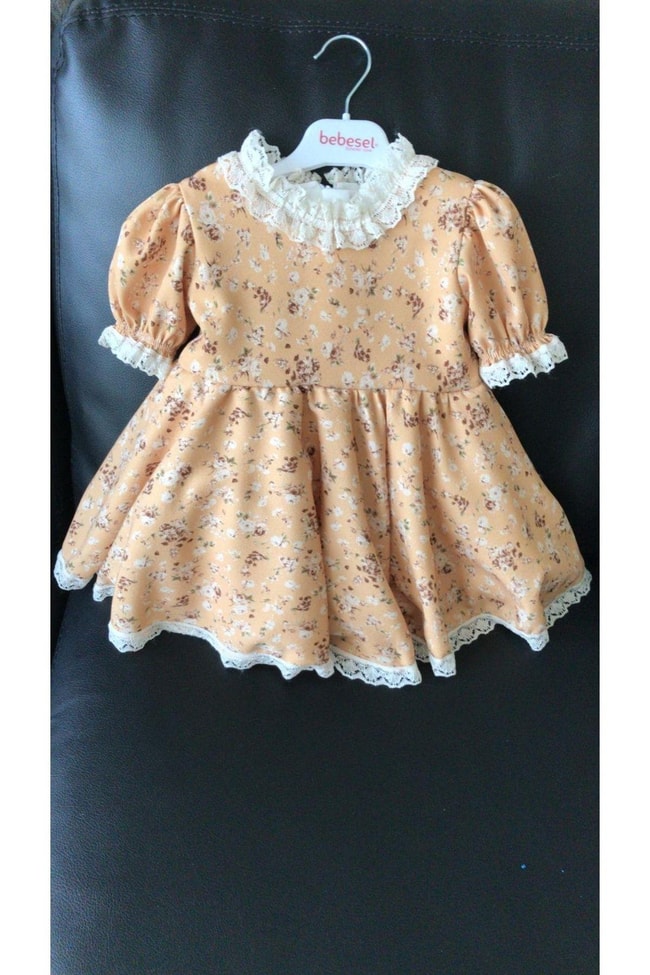 Kız Çocuk Yeşil Çiçek Vintage Elbise