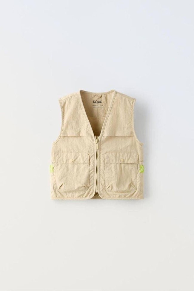 Unisex Bej Su Geçirmez Kumaş Yelek