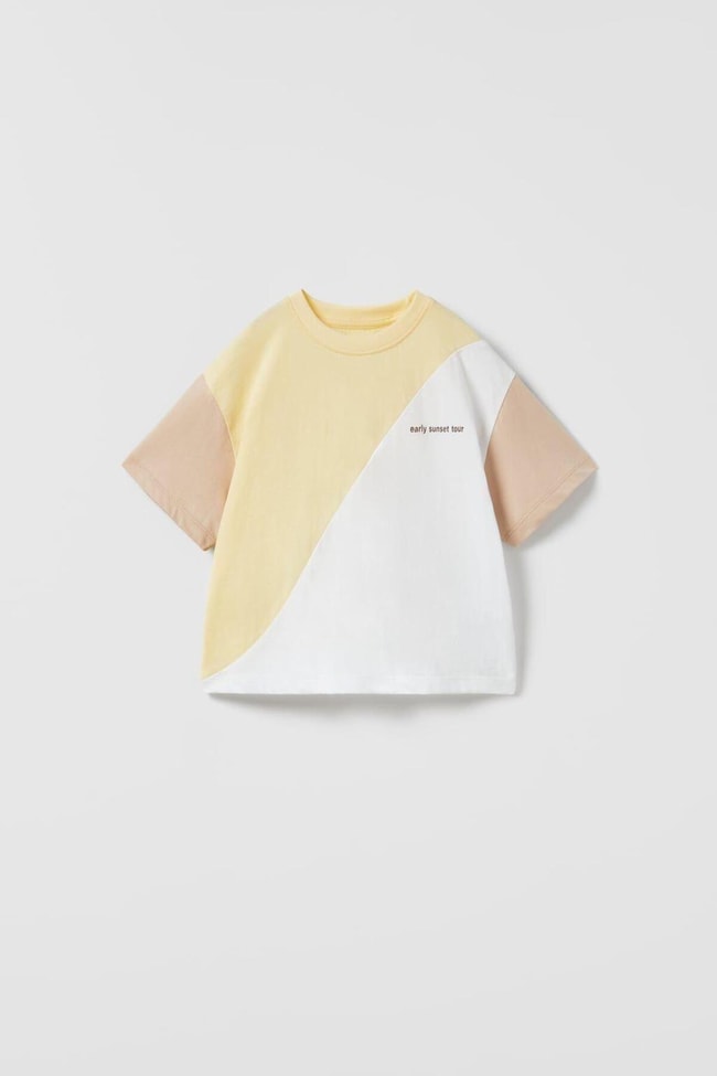 Unisex Çocuk Blok Desenli Pamuklu T-shirt Şort Alt-Üst Takım