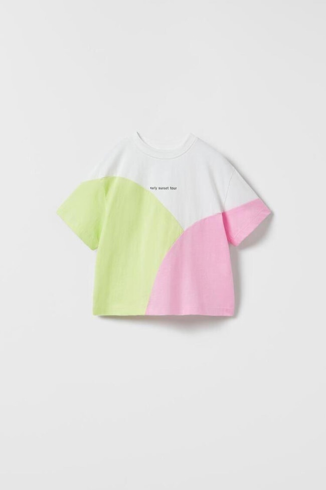 Unisex Çocuk Blok Desenli Pamuklu T-shirt Şort Alt-Üst Takım