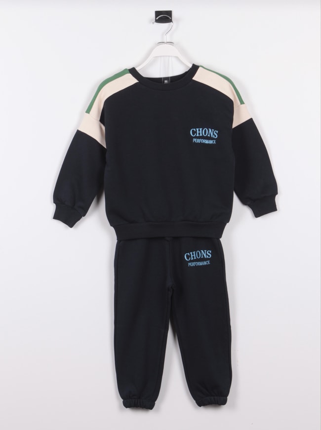 Unisex Çocuk Kışlık Chons Sloganlı Pamuklu Sweatshirt Eşofman Alt-Üst Takım