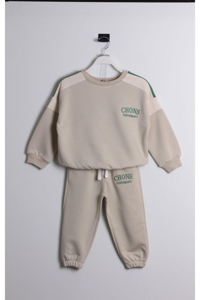 Unisex Çocuk Kışlık Chons Sloganlı Pamuklu Sweatshirt Eşofman Alt-Üst Takım