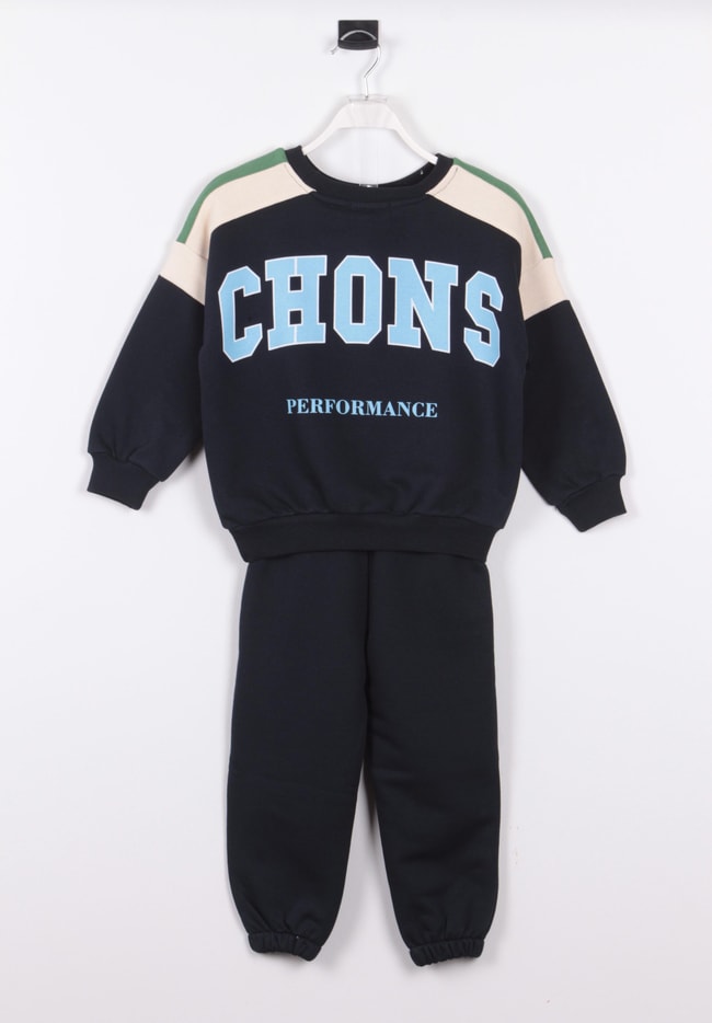 Unisex Çocuk Kışlık Chons Sloganlı Pamuklu Sweatshirt Eşofman Alt-Üst Takım