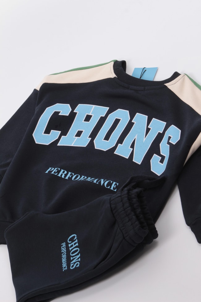 Unisex Çocuk Kışlık Chons Sloganlı Pamuklu Sweatshirt Eşofman Alt-Üst Takım