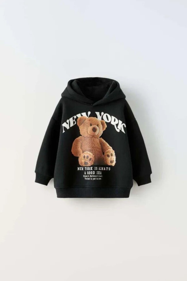 Unisex Çocuk Tedy Ayıcık Pamuklu Kapüşonlu Sweatshirt Jogger Eşofman Alt-Üst Takım